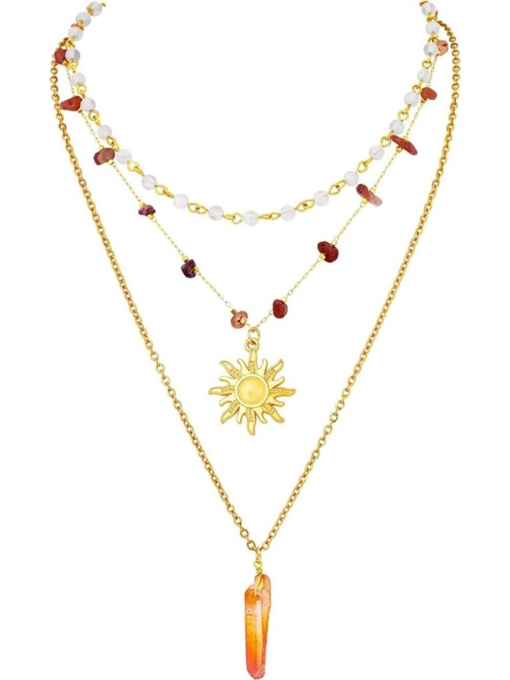 Women's Gold 4 Lobster Vintage Bohemian Unique Statement Sun Pendant Necklace